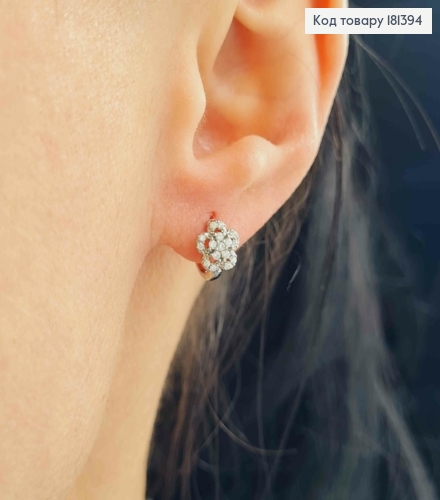 Серьги родовые, кольца 1см, с цветочком в камнях, Xuping 181394 фото 2