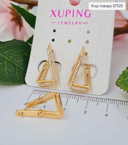 Серьги, "Лестница Пенроуз" украшена блестящими камешками, 2,1см, англ. зам., XUPING 18K 117525 фото 1