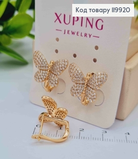 Сережки "Метелики" прикрашені Блискучим камінням, 1,4см, англійська застібка, Xuping 18К 119920 фото