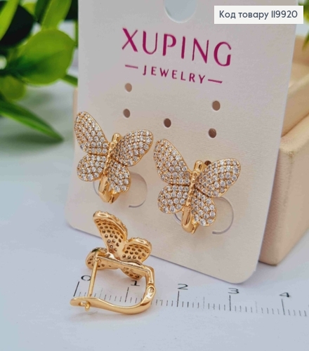 Серьги "Бабочки" украшены Блестящими камнями, 1,4см, английская застежка, Xuping 18К 119920 фото 1