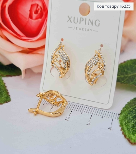 Серьги, "Колокольчики" с камешками, 1,5см, англ. зам. Xuping 18K 116235 фото 1