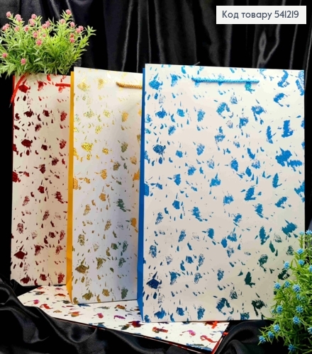 Пакет паперовий Білий з хаотичниим плямками, 42*31*12см, в асортименті 541219 фото 1