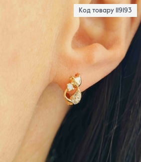 Сережки кільця "Котик" з Блискучими камінцями, (0,9см), діаметр 1,1см, Xuping 18K 119193 фото