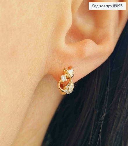 Сережки кільця "Котик" з Блискучими камінцями, (0,9см), діаметр 1,1см, Xuping 18K 119193 фото 1