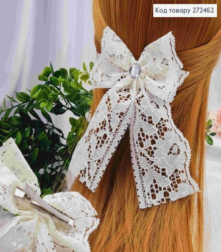 Заколка (5,5см) БАНТ цвета АИВОРИ, кружево с камешком, размер 10*14см, Украина 272462 фото 1