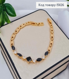 Браслет "РАССВЕТ" украшен Черными камешками, дл. 17+2см, Xuping 18K 151126 фото