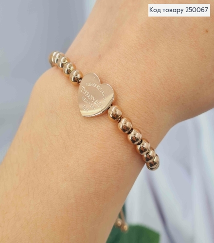 Браслет з Бусинами та "Серцем" TIFFANY & Co, (регулюючий) 23см, мідного кольору, Stainless Steel 250067 фото 1