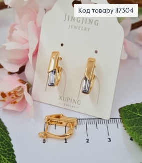 Сережки Прямокутні з квадратним Фіолетовим камінцем сваровськи, довж 1,6, англ. застіб,  XUPING 18K 117304 фото