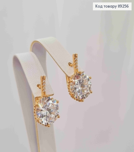 Серьги с изысканным блестящим камнем, длина 1,8см, английская застежка, Xuping 18K. 119256 фото 1