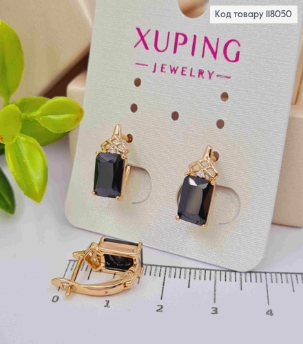 Серьги с Черным квадратным камешком, 1,4см, английская застежка, Xuping 18K 118050 фото 1