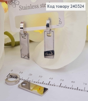 Серьги кольца серебряного цвета, с пластинкой 2,5см "Картье" сталь Stainless Steel 240324 фото