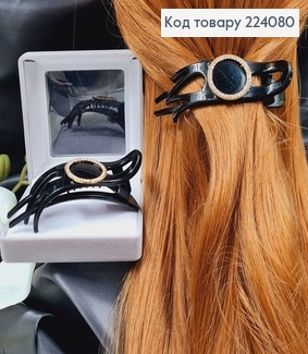 Заколка пластик Боковая с брошью, чорная 8,5см 224080 фото