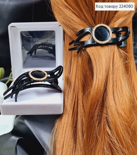 Заколка пластик Боковая с брошью, чорная 8,5см 224080 фото 1