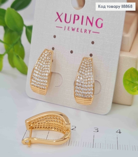 Серьги ОВАЛЬНЫЕ украшены Блестящими камешками, 2см, английская застежка, Xuping 18К 118868 фото 1