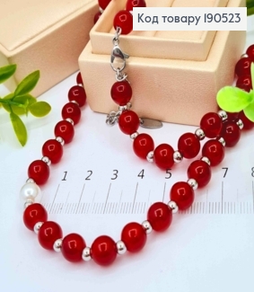 Цепочка родованная с Серебряными и Красными Бусинами (8мм), длина 45+5см, Xuping ТТМ 190523 фото