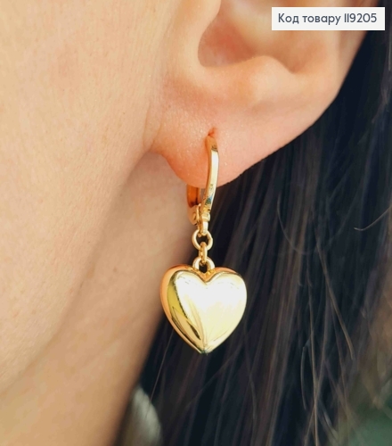 Серьги кольца с подвесным "Сердцем" (1,2см), диаметр 1,1см, Xuping 18K 119205 фото 2