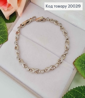 Браслет родований, "Нескінченність" з камінцями, шир. 4мм, довж. 16,5+2см. Xuping 200219 фото