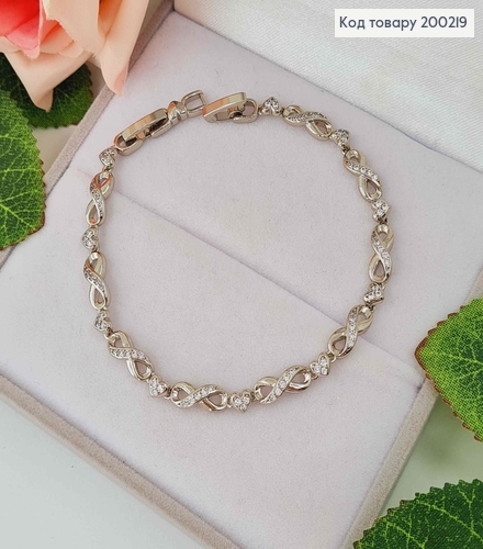 Браслет родованный, "Бесконечность" с камнями, шир. 4мм, дл. 16,5+2см. Xuping 200219 фото 1