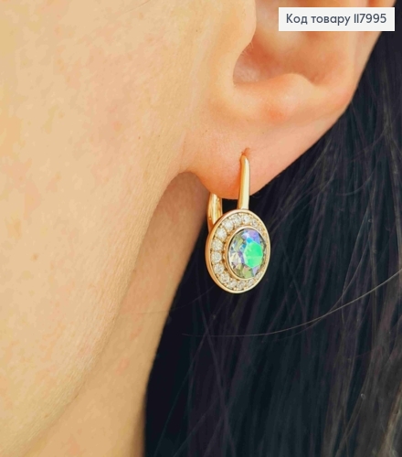 Серьги с Фиолетово-Зеленым камешком Сваровски, 1,7см, англ. зам. Xuping 18К 117995 фото 1