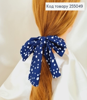 Резинка 5см,  Твіллі, Бант темно-синій Горох  16*15см, (ручна робота,Україна) 255049 фото