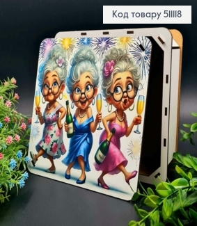 Подарочная деревянная коробка с принтом "Подружки", Квадратная 20*20см, высота 6см 511118 фото