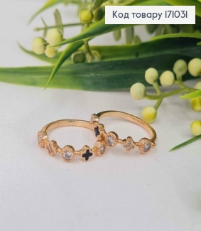 Кольцо "Van Cleef" с черной эмалью и камешками, Xuping 18К. 171031 фото