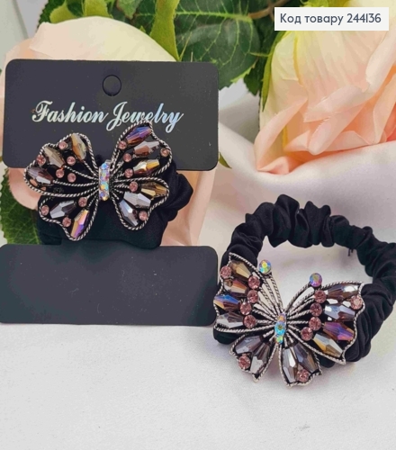 Резинка жатка 6см, с Бабочкой с Бледно-Фиолетовыми камешками 244136 фото 1