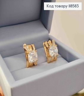 Серьги "Прямоугольные" с Большим Блестящим камнем, 1,6см, английская застежка, Xuping 18К 118583 фото