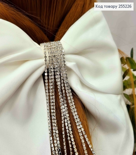 Бант с камешками, БЕЛЫЙ, , на заколке автоматик, размер 15*15см 255226 фото 2
