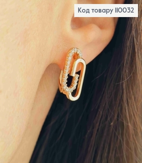 Серьги с Блестящими камешками ГУЧИ, длина 1,8см, английская застежка, XUPING 18K 110032 фото