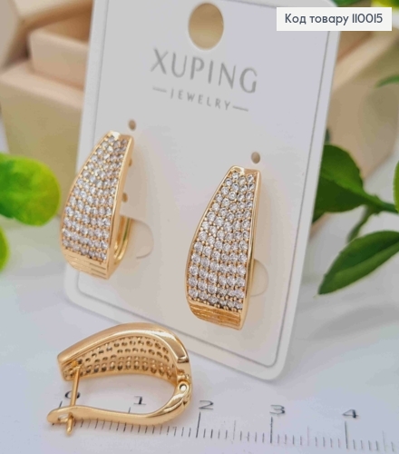 Серьги овальные с блестящими камешками, 1,9см, английская застежка, Xuping 18К. 110015 фото 2