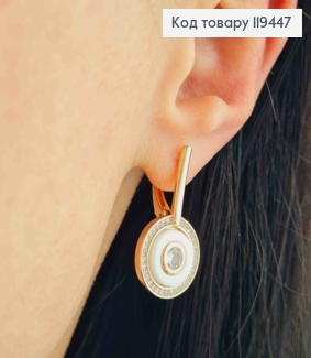 Серьги "Retro" с Блестящими камешками и Белой эмалью, 2,7см, английская застежка, Xuping 18К 119447 фото