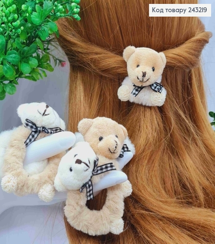 Резинка пушок "Медвежонок", диаметр 7см, Медвежонок 3,5см, Пастельных цветов в ассортименте 243219 фото 1