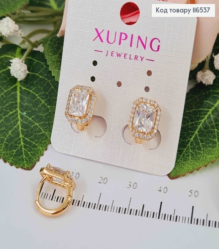 Серьги кольца 1см, с прямоугольным камешком, 1,2см, Xuping 18K 116537 фото 1