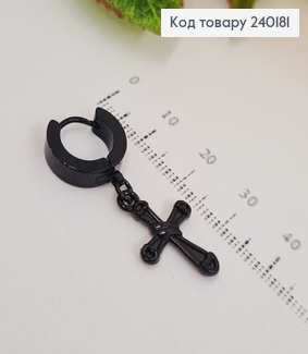 СЕРЬГА 1шт. черного цвета кольцо 1см, крестик 1,9*1,2см  Stainless Still 240181 фото