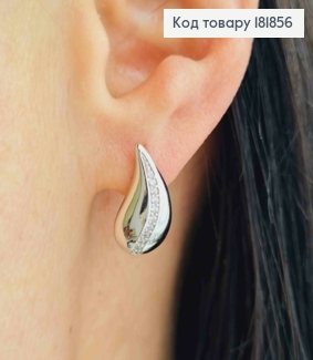 Серьги родованные "Капельки" украшены Блестящими камешками, 1,6см, английская застежка, Xuping 181856 фото