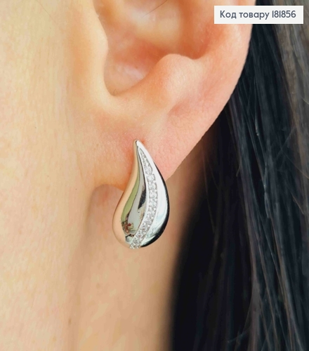 Серьги родованные "Капельки" украшены Блестящими камешками, 1,6см, английская застежка, Xuping 181856 фото 1