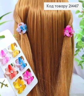 Набір: краб пластик глянцевий, "Квітка" з камінчиком, 6шт/уп, розм 4см, Яскраві кольори в асорт. 214417 фото