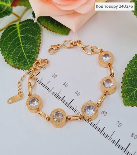 Браслет 20 см Римские часы "Империум" с 5 большими камнями, цвет золотой, Stainless Steel 240276 фото 2