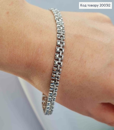 Браслет родований, плетіння Фігурними пластинками з камінцями, ширина 6мм, довжина 19см, Xuping 200312 фото 1