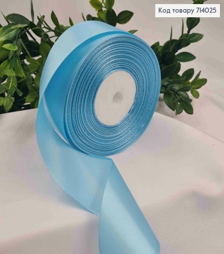 Лента атласная ЛАЗУРНОГО цвета (цвет 062), ширина 4см, длина 36 ярдов (33м) 714025 фото 1
