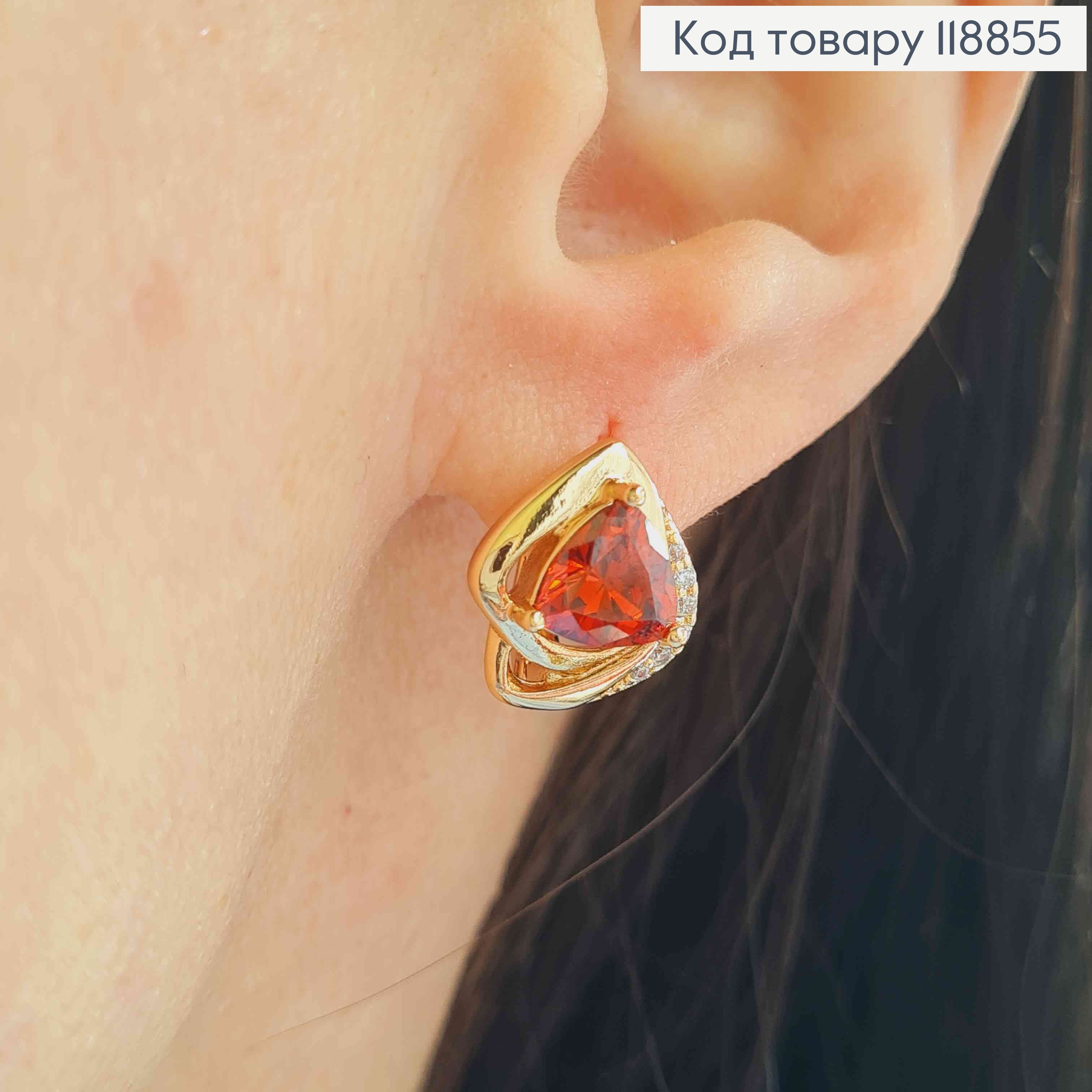 Серьги "Космическая Капелька" с Красным камнем, 1,4см, английская застежка, Xuping 18К 118855 фото 2