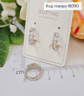 Сережки родовані, кільця 1,3см, з камінчиками різної форми, Xuping  181390 фото
