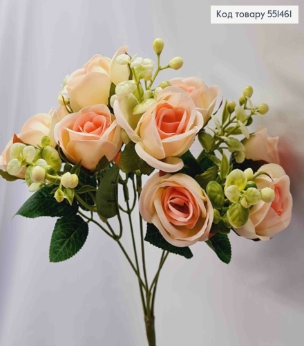 Искусственная композиция Розы, ПЕРСИКОВОГО цвета, 5 веточек, 10 цветочков на металл.стержни, высота 30см. 551461 фото 1