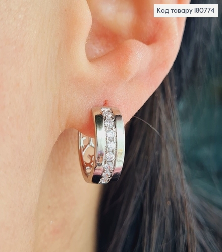 Сережки родированые кольца с рядом камней, 1,5*0,7см, Xuping 180774 фото 2