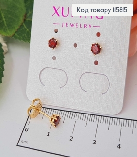 Серьги гвоздики с круглым камнем Красного цвета, 4мм. Xuping 18K 115815 фото