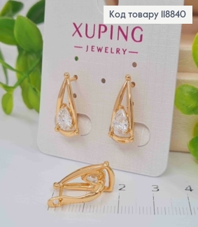 Серьги треугольные украшены Блестящим камнем, 1,8см, англ. застежка, Xuping 18К 118840 фото