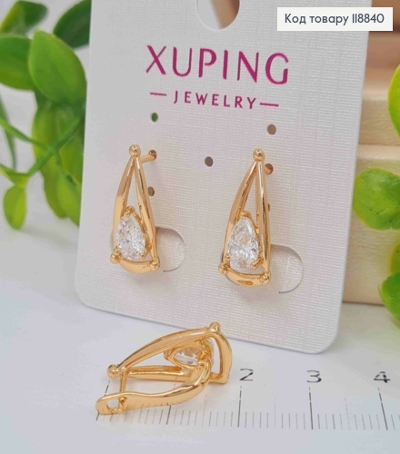 Серьги треугольные украшены Блестящим камнем, 1,8см, англ. застежка, Xuping 18К 118840 фото 1