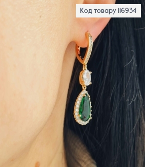 Серьги "Капля Океана" с подвеской Зеленым камнем, 3,5см, англ. зам. Xuping 18K 116934 фото