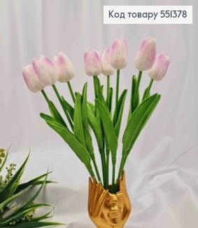 Искусственные цветы ТЮЛЬПАН, Фиолетово-Белого цвета (полиуретановые), 9шт/букет, высота 33см, цветок 4см 551378 фото